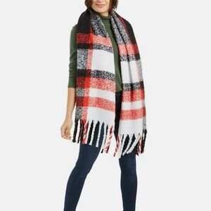 Calvin Klein Black and Red Plaid Scarf, New